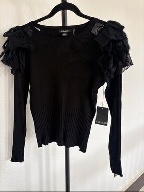 Dolce Cabo Black Sweater with lace and Fur NWT Size M